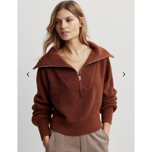 Varley Sweaters - Varley brown knit half zip pullover sweater